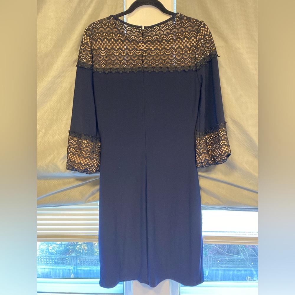 Lauren by Ralph Lauren Navy 3/4 Sleeve Ruched Midi Dress, Size 10 - Picture 15 of 15